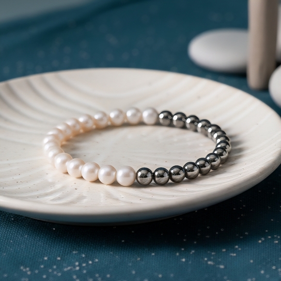 🆕 Boho Chic Minimalist White Gold Plated Beaded Stretch Bracelet with Pearls - Picture 8 of 12